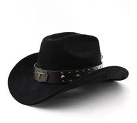 UBOHUZ Cappello da Cowboy Western in Finta Pelle Scamosciata con Testa di Toro, Cappello a Cilindro Jazz, in Feltro, Parasole, Grande a gronda per Vacanza(Black)