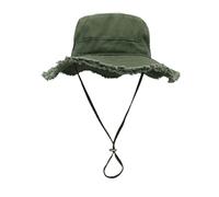 UBOHUZ Cappello Da Pescatore Dal Design Sfilacciato Con Corda Regolabile For Il Mento Anti-UV For Adolescenti Adulti A Tesa Larga Per Escursionismo(Green)