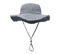 UBOHUZ Cappello Da Pescatore Dal Design Sfilacciato Con Corda Regolabile For Il Mento Anti-UV For Adolescenti Adulti A Tesa Larga Per Escursionismo(Gray)