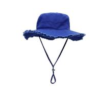 UBOHUZ Cappello Da Pescatore Dal Design Sfilacciato Con Corda Regolabile For Il Mento Anti-UV For Adolescenti Adulti A Tesa Larga Per Escursionismo(Blue)