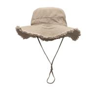 UBOHUZ Cappello Da Pescatore Dal Design Sfilacciato Con Corda Regolabile For Il Mento Anti-UV For Adolescenti Adulti A Tesa Larga Per Escursionismo(Brown)