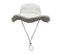 UBOHUZ Cappello Da Pescatore Dal Design Sfilacciato Con Corda Regolabile For Il Mento Anti-UV For Adolescenti Adulti A Tesa Larga Per Escursionismo(White)