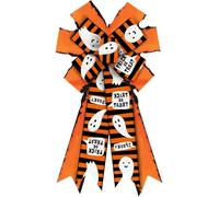 UBOHUZ Grande Fiocco di Halloween Arancione con Strisce di Fantasmi e Parole, Fiocchi di Iuta for ghirlande, Puntale for Albero, Decorazioni for la casa per Ringraziamento