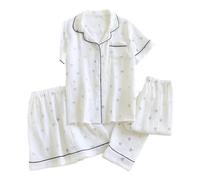 UBOHUZ Pigiama da Donna in Tre Pezzi in Cotone a Maniche Corte + Pantaloncini + Pantaloni, Set da Donna Casual Sottile for la casa per Donna(XL)