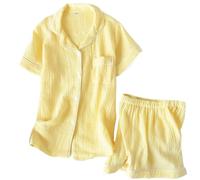 UBOHUZ Pigiama Estivo in Cotone a Maniche Corte da Donna, Solido, Sottile, Sexy, da casa, da Coppia per Donna(Yellow,L)