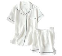 UBOHUZ Pigiama Estivo in Cotone a Maniche Corte da Donna, Solido, Sottile, Sexy, da casa, da Coppia per Donna(White,L)