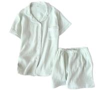 UBOHUZ Pigiama Estivo in Cotone a Maniche Corte da Donna, Solido, Sottile, Sexy, da casa, da Coppia per Donna(Green,L)