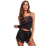 UBOHUZ Set Pigiama in Pizzo da Donna, Pigiama con Spalline, Senza Maniche, Sexy, Lingerie Corta, Abbigliamento da Notte Femminile per Donna(Black,M)
