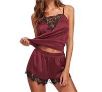 UBOHUZ Set Pigiama in Pizzo da Donna, Pigiama con Spalline, Senza Maniche, Sexy, Lingerie Corta, Abbigliamento da Notte Femminile per Donna(Red,L)