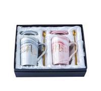 UBOHUZ Tazza in ceramica di marmo da 13,5 once Set di tazze da caffè Mr e Mrs for il fidanzamento dell'anniversario di matrimonio della sposa e dello sposo Per Anniversario Matrimonio(Pink Grey01)