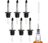 UBRAVE 6 Pcs Metal Pour Tappo Versatore Bottiglia,Beccucci Per Bottiglie Di Liquori,Dosatore Con Tubo Per l'Aria,Con Spazzola Per Pulizia,Per Bottiglie, Cocktail, Vino, Grappe, Feste e Bar (Nero)