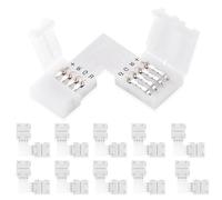 UBRAVE Connettore Strip LED, 10 Pcs 4 Pin con Clip Fissaggio L-forma, Connettore a Nastro LED RGB 5050 Raccordo Rapido per Luci di Striscia LED da 10mm, Saldatura gratuita, Connettori a LED supportano