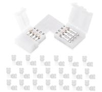 UBRAVE Connettore Strip LED, 20 Pcs 4 Pin con Clip Fissaggio L-forma, Connettore a Nastro LED RGB 5050 Raccordo Rapido per Luci di Striscia LED da 10mm, Saldatura gratuita, Connettori a LED supportano