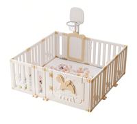 Ubravoo Box multifunzionale per bambini con canestro e lavagna, parco giochi di sicurezza Angel Horse con 30 palline colorate, centro attività interno/esterno (bianco, 12 pannelli) Ispira il gioco att