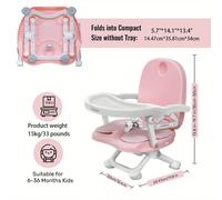 UBRAVOO Seggiolino portatile pieghevole per bambini, seggiolino leggero per tavolo da pranzo con vassoio e cuscinetto rimovibili, seggiolone per viaggi facili senza cuscino per lo schienale, da 6 mesi