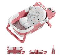 UBRAVOO Vasca da bagno pieghevole con cuscino antiscivolo - navicella con sedile per vasca da bagno e termometro - dalla nascita fino a 3 anni - regali di nascita per ragazze e giugno (rosa)