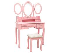 UBVNFGMK Tavolo da toeletta rosa con sgabello e triplo specchio, 7 cassetti per gioielli e cosmetici, cornice a specchio autoportante con 2 specchi laterali regolabili
