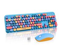 Ubxxziy Set tastiera e mouse wireless da 2,4 GHz con pulsante interruttore, tastiera full-size, compatibile per Windows/laptop/PC/notebook/Smart TV e altro ancora, blu colorato