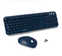 Ubxxziy Tastiera wireless e mouse combo con pulsante interruttore, tastiera per macchina da scrivere senza fili da 2,4 GHz, spegnimento automatico, ricevitore USB per PC/laptop Windows, blu scuro