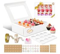 UCAMP 16 Pezzi Scatole per Cupcakei,Scatola per Muffin con Finestra,Scatole per Dolci con Spago,Adesivi e biglietti d'auguri,per Alimentiper Pasticcini,adatta per Natale,Compleanni,Matrimoni