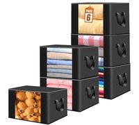 UCAMP 6 pezzi Scatole per Armadio,Contenitori per Armadio Salvaspazio organizer armadio Scatole per vestiti, Pieghevole con Manico Organizzatore per Trapunte Coperte, Nero