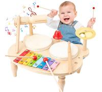 UCAMP Bambini Tamburo Bambino,Strumenti Musicali Batteria,Strumento Educativo A Percussione,10 in 1 Xilofono Giocattolo Musicale Legno,per Bambini Giochi Legno Regalo Bambino 1 2 3 4 5 Anni