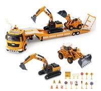 UCAMP Camion Macchinine Giocattolo Trasportatore con Suoni e Luci, 1:40 Costruzioni Giocattolo con Escavatore Ruspa, Macchina Trucks Regalo per Bambino Ragazze Ragazzi 2 3 4 5 6 7 Anni