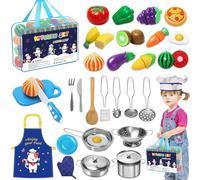 UCAMP Giochi Cucina Bambini 32 Pezzi Giocattoli da Cucina per Bambini,Cucina Accessori Cucina Bambini,Giocattolo per Bambini Set di Pentole e Padelle in Acciaio Inossidabile,Utensili da Cucina
