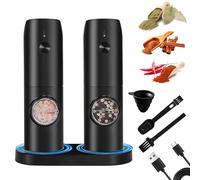 UCAMP Macina Sale e Pepe Elettrico con Base Ricaricabile,Macina Pepe Automatic,Macinaspezie con Granulosità Regolabile,Macina Spezie con Pennello e Cucchiaio,Luce Led,per Barbecue,Ristorante Cucina