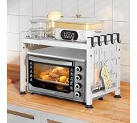 UCAMP Mensola Microonde Estensibile,Salvaspazio Scaffale da Cucina,Regolabile Due Livelli Microonde Scaffale,Mensola a 2 Livelli per Risparmio Spazio in Cucina,Ripiani per Microonde con 10 Ganci