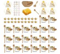 UCAMP Mini Vasetti per Miele Esagonali in Vetro (20 Pezzi), Vasetti con Coperchio Dorato, 45ml Piccoli Barattoli per Miele, con Mestolo in Legno, Ciondolo a Forma di Ape