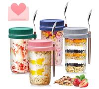 UCAMP Overnight Oats,4 Pezzi 600ML Barattoli di Vetro Riutilizzabili,Vasetti Vetro con Coperchio e Cucchiai,Porta Yogurt Refrigerato,per yogurt,porridge,cornflakes e muesli Insalate Latte Cereali