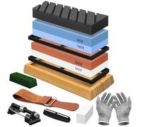 UCAMP Pietra per Affilare,Pietra Affilacoltelli,400/1000 3000/8000 Grana,base antiscivolo, guida angolare, cinturino in pelle,guanti antitaglio,pasta lucidante,Guida di Levigatura,Pietra per Spianare