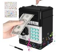 UCAMP Salvadanaio elettronico,salvadanaio digitale ATM con password e accettazione automatica di banconote,inclusi 6 adesivi,cacciavite,regalo per bambini e bambine dai 3 ai 12 anni (nero)