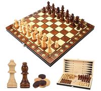 UCAMP Scacchiera in Legno 3 in 1,Scacchiera Magnetica in Legno,Portatili Scacchi Pieghevole,Backgammon e Dama,per Bambini e Adulti,Ideale per Feste,Viaggio e Attività Familiari (29 * 29 cm)