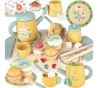 UCAMP Set da Tè in Legno per Bambini - 23pcs Accessori Cucina Giocattolo con Accessori - Regalo per Bambine 3+ Anni
