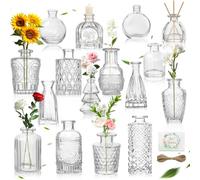 UCAMP Set di 16 mini vasi in vetro, vasi in vetro vintage, piccoli vasi per decorazioni da tavolo per matrimoni, piccoli centrotavola con rose, per decorazione da tavolo, casa, matrimonio