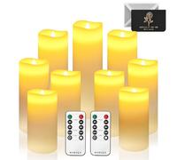 UCAMP Set di 9 Candele LED a Colonna in Vera Cera - Senza Fiamma Tremolante Con Telecomando e Funzione Timer per Compleanno, Festa, Matrimonio, Hotel