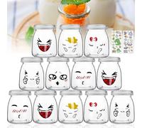 UCAMP Vasetti per yogurt in vetro,Vaso per yogurt in vetro con coperchio,Barattoli per yogurt con coperchio,Piccolo vaso di vetro,Modelli carini,Per la preparazione di yogurt,Budini(150 ml*12)