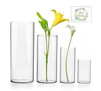 UCAMP Vaso in vetro trasparente,Cilindri di Vetro di 4 Dimensioni,Vaso Fiori Vetro,Porta Candela, Ciottoli, Conchiglie, Perline - Vaso Vetro Cilindrico Trasparente - Per Casa e Matrimonio