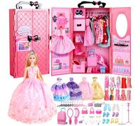 UCanaan Set bambola Girl e armadio con vestiti e accessori per bambole, inclusi bambole alla moda, vestiti e molti altri accessori, i migliori regali per bambine per Natale e compleanni.