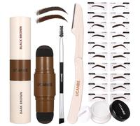 UCANBE Kit di stencil per timbro, 25 pezzi, con pomata per sigillare il sopracciglio a doppio colore, 20 stencil riutilizzabili per sopracciglio, polvere di finitura, pennello, rasoio per sopracciglio