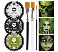 UCANBE Pittura Viso (Nero+Bianco+Verde) con 3 Pennelli, Face Paint Sicuro e Non Tossico, Body Painting per Halloween, Carnevale, Teatro, Film, Cosplay, Giocando Clowns Zombies Vampires Skeletons