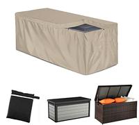 Ucare Copertura per scatola da terrazzo con cerniera - Scatola da giardino impermeabile - Copertura per mobili da patio in tessuto Oxford 420D - Rettangolare protettiva anti-UV (Beige, 130*60*71 cm