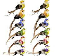 Uccelli artificiali, 12 pezzi, migliorano lo stile decorativo per eventi e display, mini uccelli simulati con clip ad artiglio, uccelli decorativi finti + sistema di disposizione fai da te, durevoli e