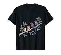 Uccelli canori Colorati sul Ramo dell'albero Natura Wildlife Art Maglietta