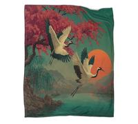 Uccelli che volano sul lago Coperta Fiori di ciliegio rosa e salici verdi Lenzuola Per Dormitorio Di Nuova Concezione,morbida,confortevole,soffice,adatta A Tutte Le Stagioni 50x60inch(127x152cm)