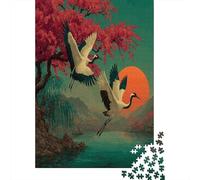 Uccelli che Volano sul Lago Puzzle Per Adulti |Fiori di ciliegio rosa e salici verdi| 70x50cm/1000pcs Puzzle Giochi EduGattoivi,decorazioni Per La Casa