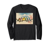 Uccelli colorati sul ramo fiore di ciliegio Giappone stile Bird Watcher Maglia a Manica
