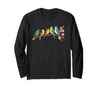 Uccelli colorati sul ramo fiore di ciliegio Giappone stile Bird Watcher Maglia a Manica